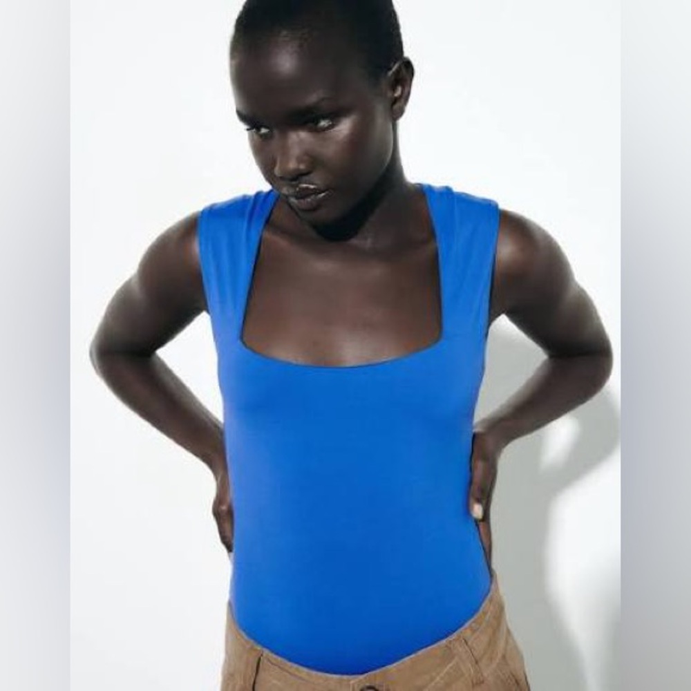 Zara - Blue Square Neck Bodysuit